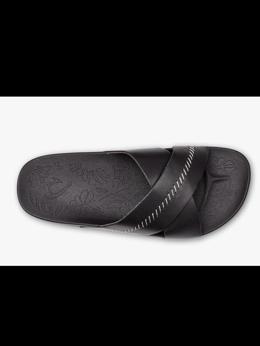 OluKai Women's Black Cross-Strap Slide with Contrast Stitch